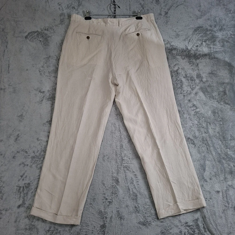 Vintage Oleg Cassini Men's Linen Pants 38x29‎ Full Cut Pleated Cuffed Beachy